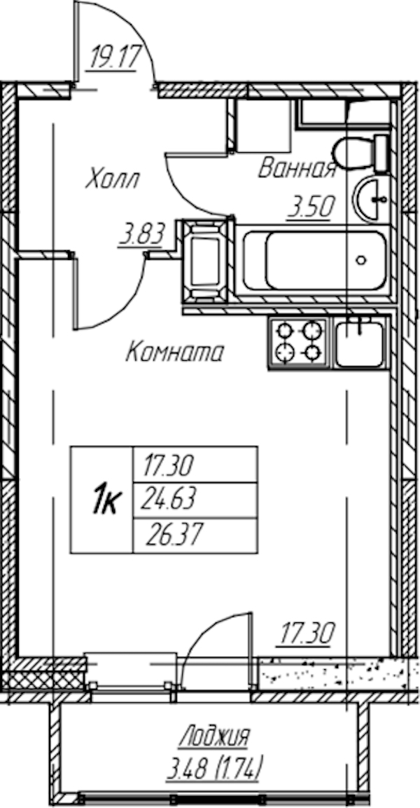 Квартира студия 26.37 м², 10/22 эт., ЖК «Парк-квартал Юнтолово»